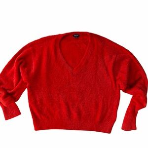 Splendid Bright Red with orange undertone V-Neck fuzzy soft Sweater size M